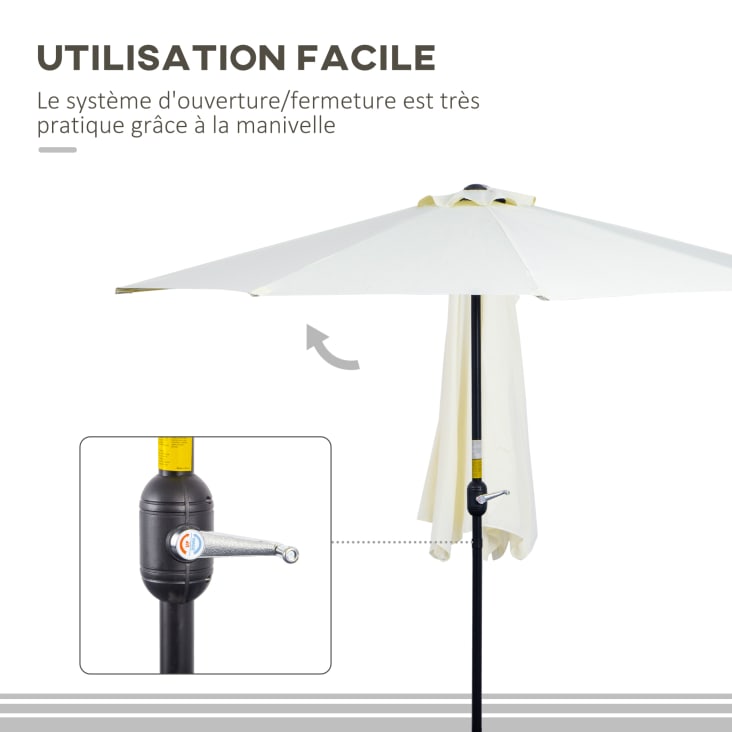 Demi parasol de balcon manivelle acier polyester crème cropped-5
