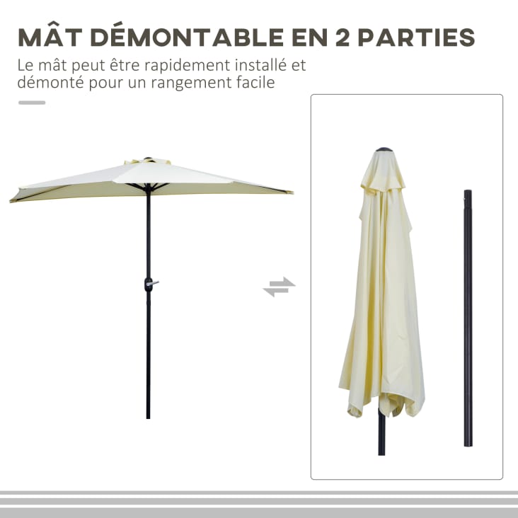 Demi parasol de balcon manivelle acier polyester crème cropped-6