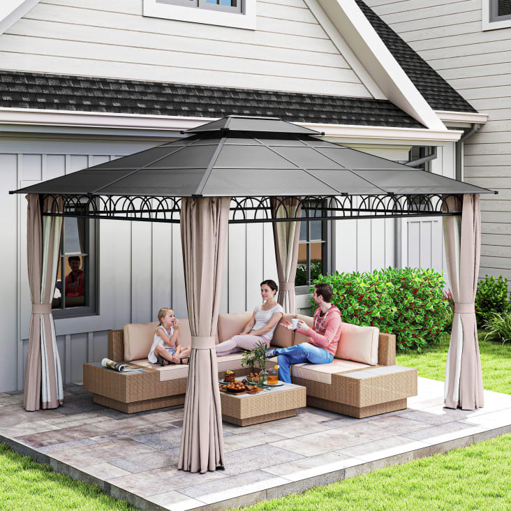 4 Parois Latérales Pour Tonnelle 3x4m - Protection Pluie/vent - Gris - Installation Facile Avec Crochets