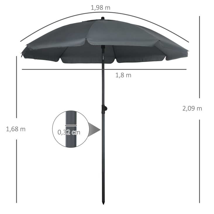 Parasol inclinable octogonal  Ø 1,8 m gris cropped-3
