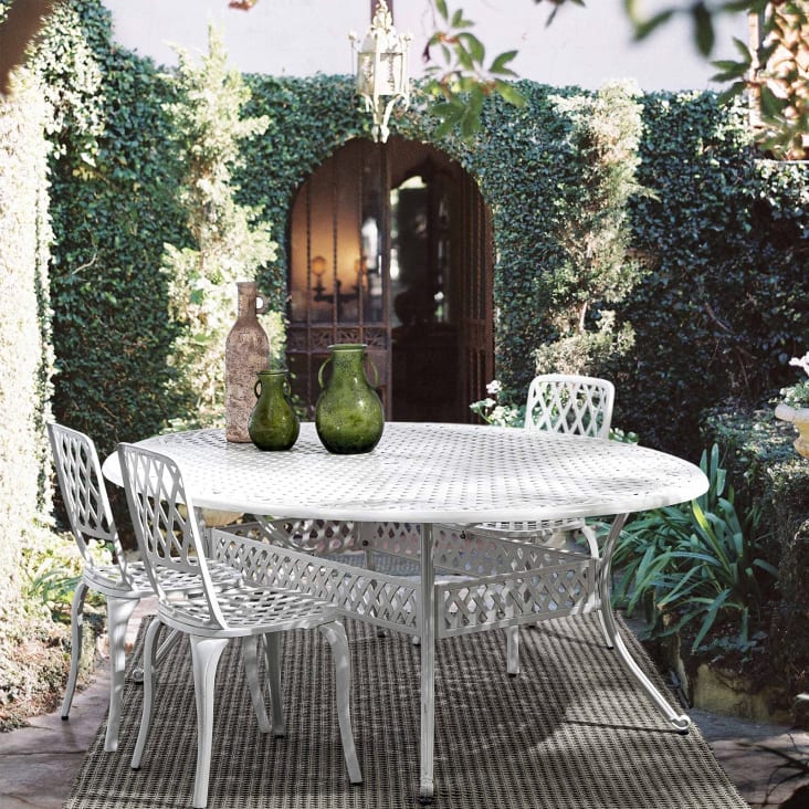 Tavolo arredo giardino alluminio ovale bianco cm 200x152 cm