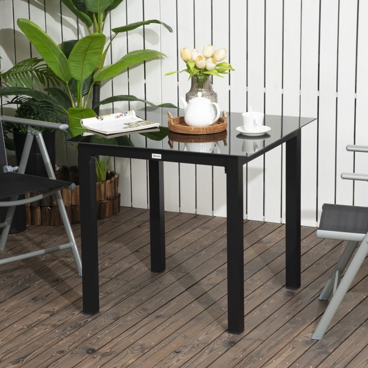 Table Jardin Extérieur OUTSUNNY 180x80cm - Table Verre Trempé 8 Personnes Aluminium Noir