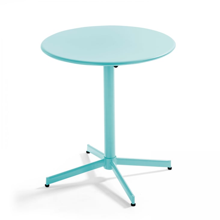 Ensemble table ronde et 2 chaises de jardin bistrot en métal turquoise-Palavas cropped-2
