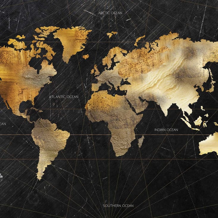 Carte du monde dorée d'Artbase79 en poster, tableau sur toile et plus
