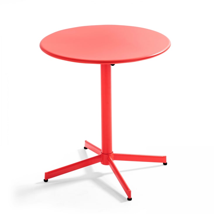 Ensemble table ronde et 2 chaises de jardin bistrot en métal rouge-Palavas cropped-2