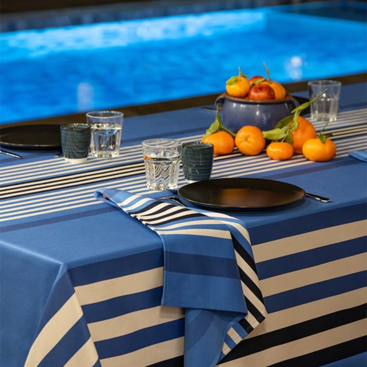 Serviette de table satin de coton Bleu 50x50 cm-AINHOA cropped-2