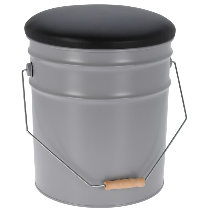Pouf bidon métal gris avec stockage 31x31x34cm Maisons du Monde