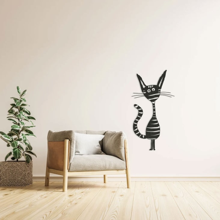 Décoration murale chat joyeux en métal noir 53x100 cm ANIMAL