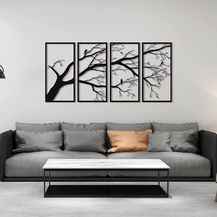 Décoration murale arbre de vie horizontal en métal noir 120x60 cm