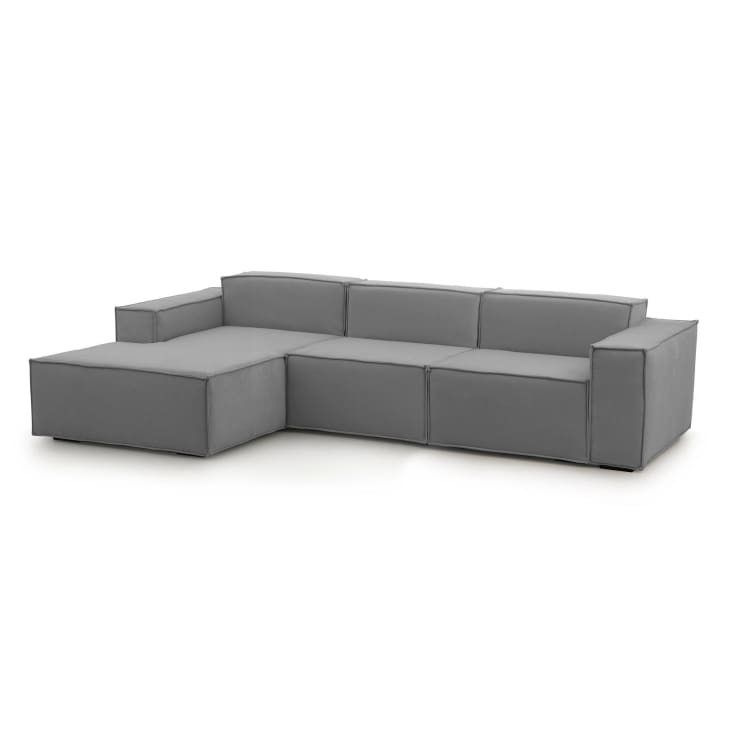 Canapé d'angle 3 places en tissu gris-Dflori
