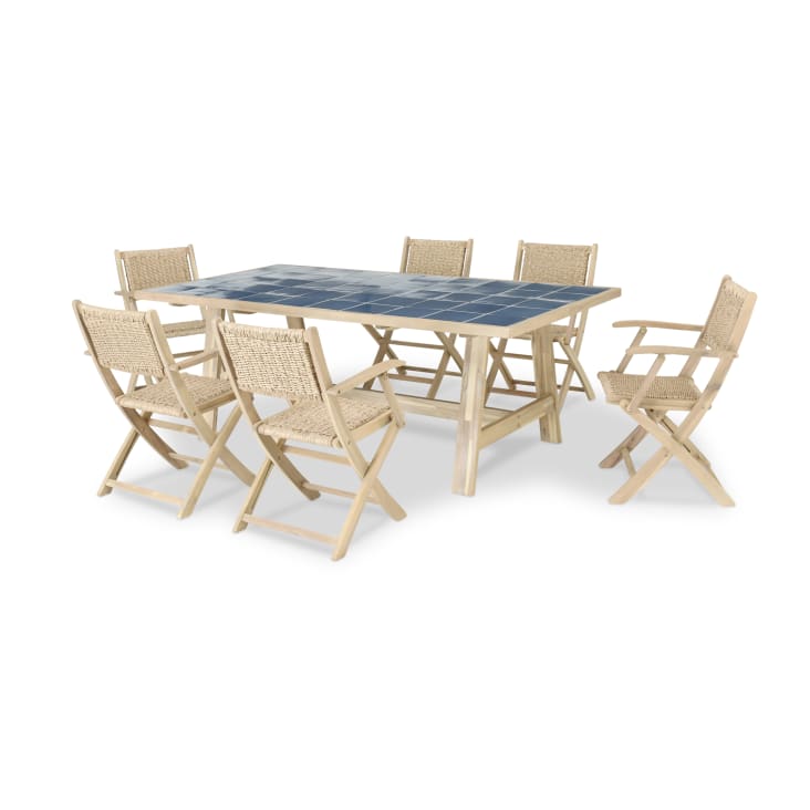 Set tavolo in ceramica blu 205x105 e 6 sedie JAVA LIGHT