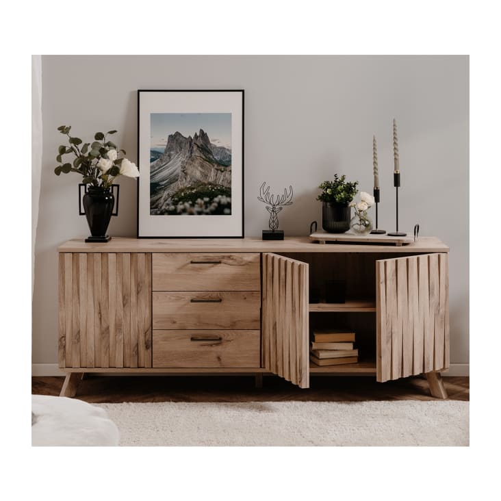 Credenza 3 ante 3 cassetti decoro in rovere e frontali a doghe L175cm Opole