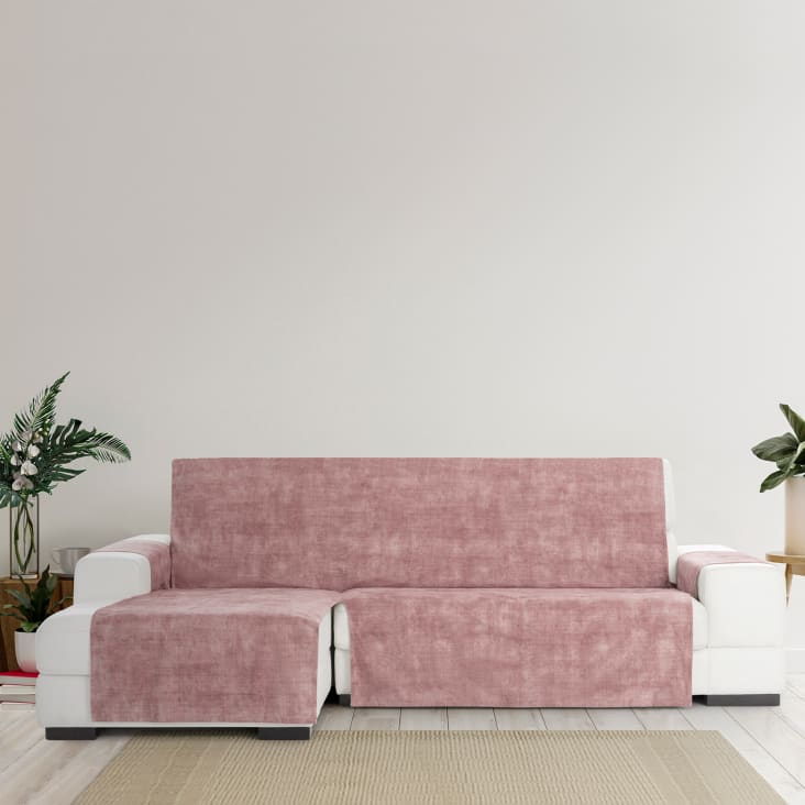 Cubre sofá chaise longue izquierdo aterciopelado rosa 250-300 cm TURIN