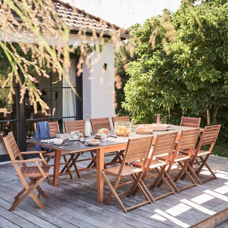 Ensemble table de jardin extensible en eucalyptus avec 10 assises-Arles cropped-2