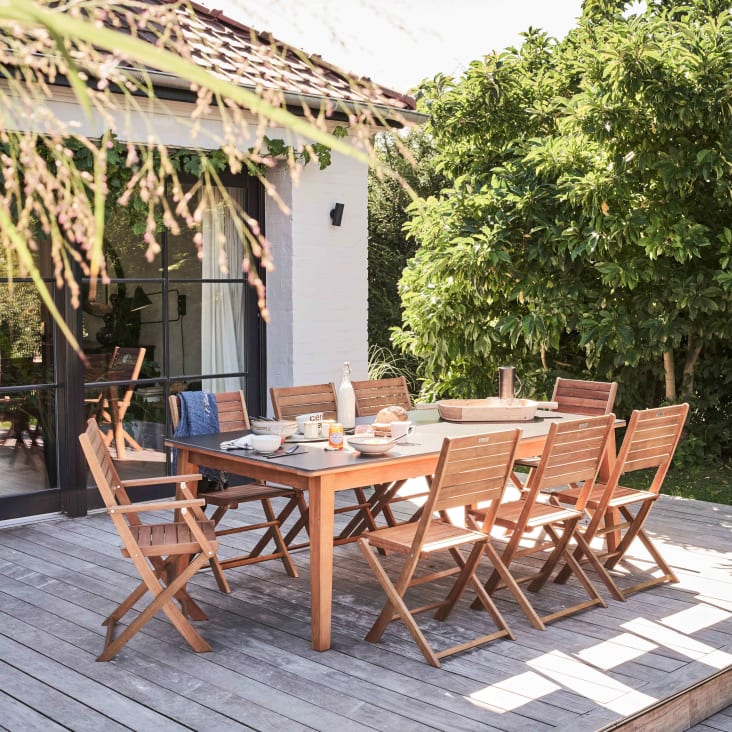 Ensemble table de jardin extensible en eucalyptus avec 10 assises-Arles cropped-3