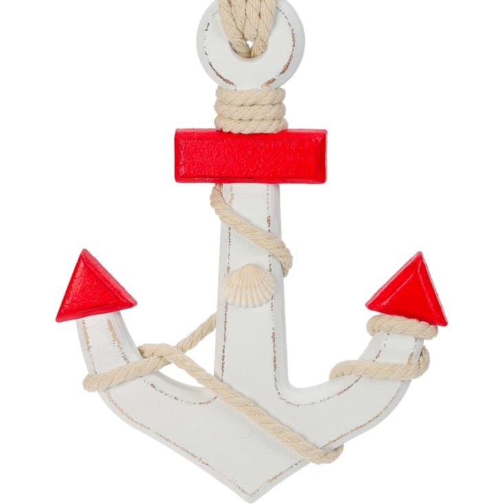 Ancre Décorative En Bois Blanc Bleu - Décoration Murale Nautique Pour Maison & Extérieur Ancre Suspendue Blanche Bleue