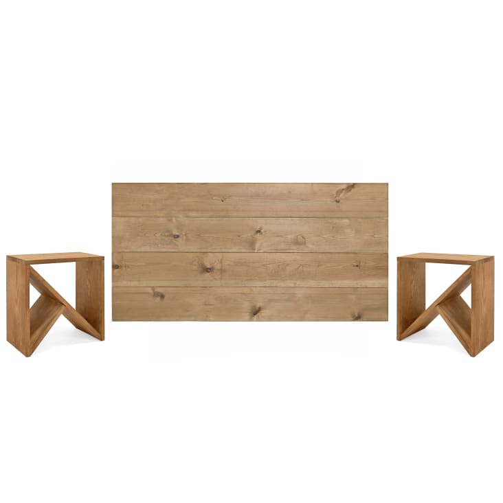 Ensemble Tete De Lit + 2 Tables Chevets + Commode Coloris Pin Andersen Pin Gris Pegane