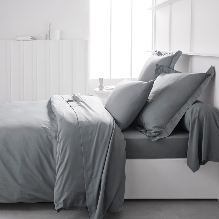 1 drap plat coton pour lit d'1 personne - gris clair