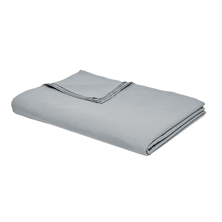 Drap plat pour lit 2 personnes uni en coton gris 240 x 300