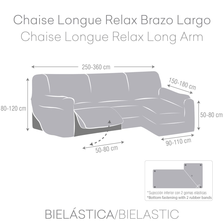 Funda Sofá Relax Chaise Longue Derecho Largo (250-360 cm) Granate