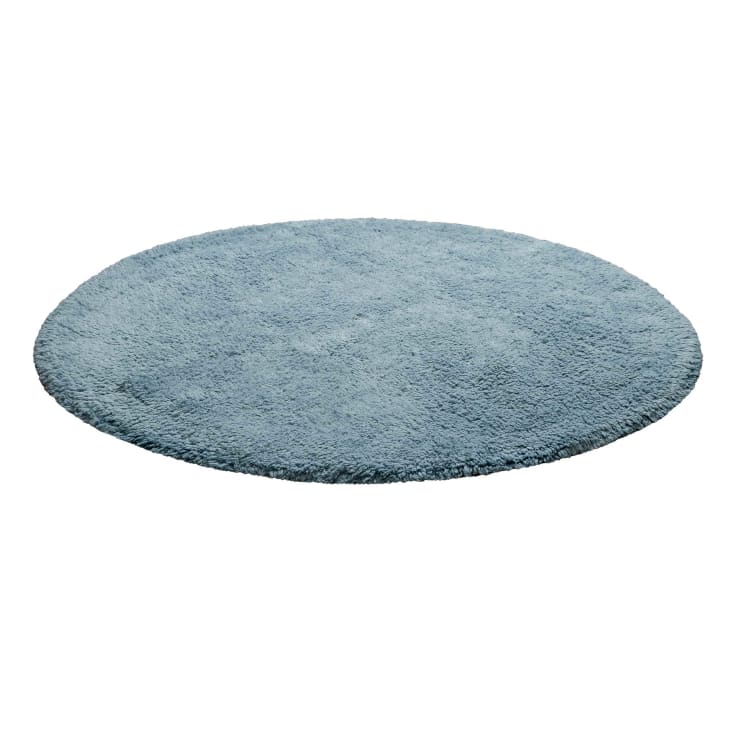 Tappeto da bagno tondo in cotone pelo lungo grigio-blu Ø90 cm Ole