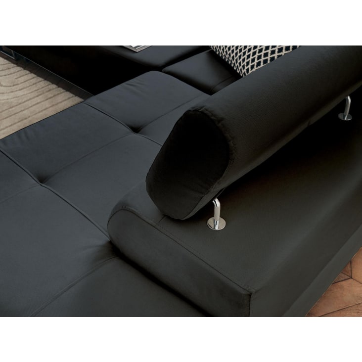 Canapé d'angle droit convertible 5 places en velours gris foncé-Pablo cropped-5