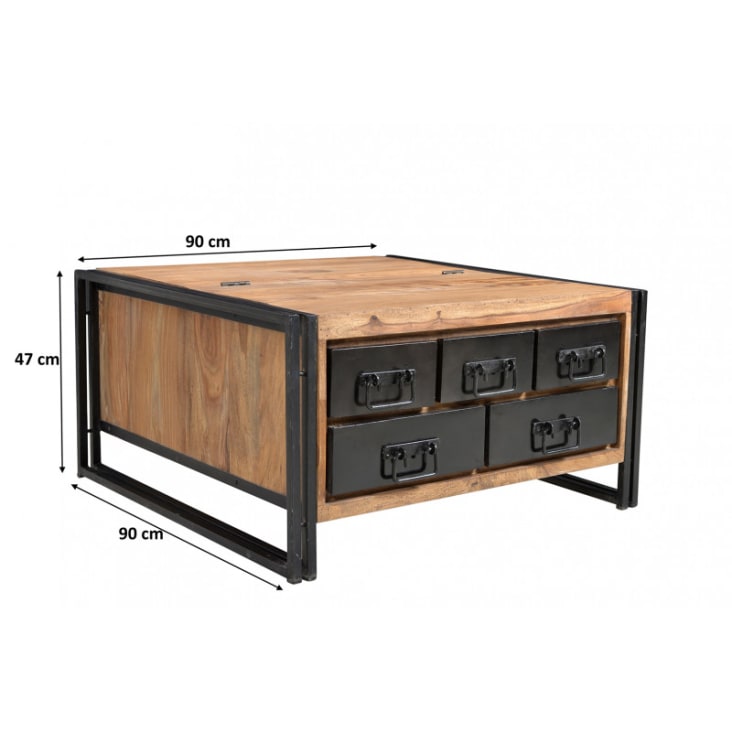 Table basse industriel carrée 90 cm en acacia massif PAMELA Maisons