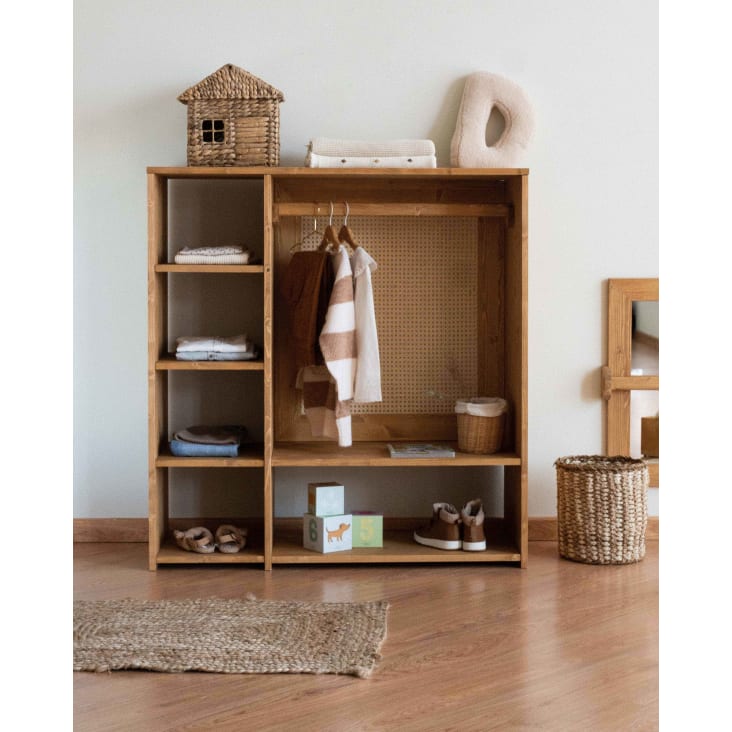 Montessori Kinderkleiderschrank aus Maisons Holz, Hellbraun Monde | Blai in du