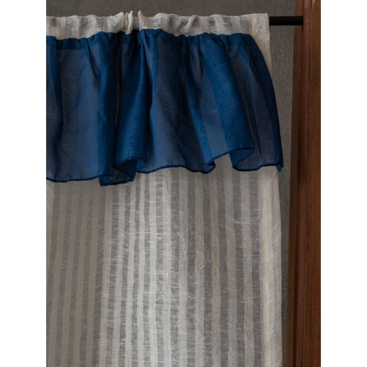 Tende a vetrasse in lino bianco con velo di organza blu 90x130cm CIGNO