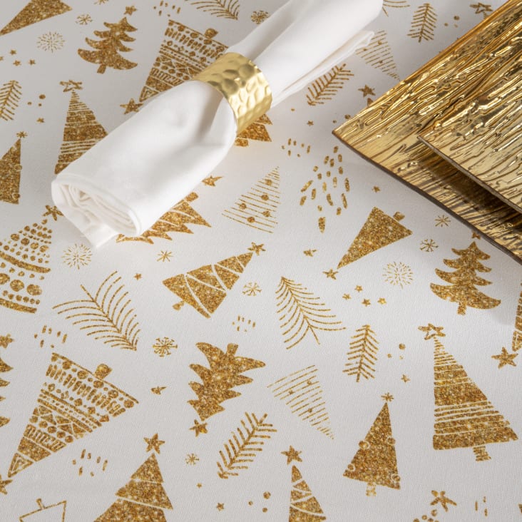 Tovaglia in cotone antimacchia stampa motivo natale oro 140x200 cm  Collection de noël imprimée