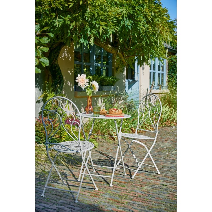 Tavolo da giardino pieghevole in metallo color crema invecchiato