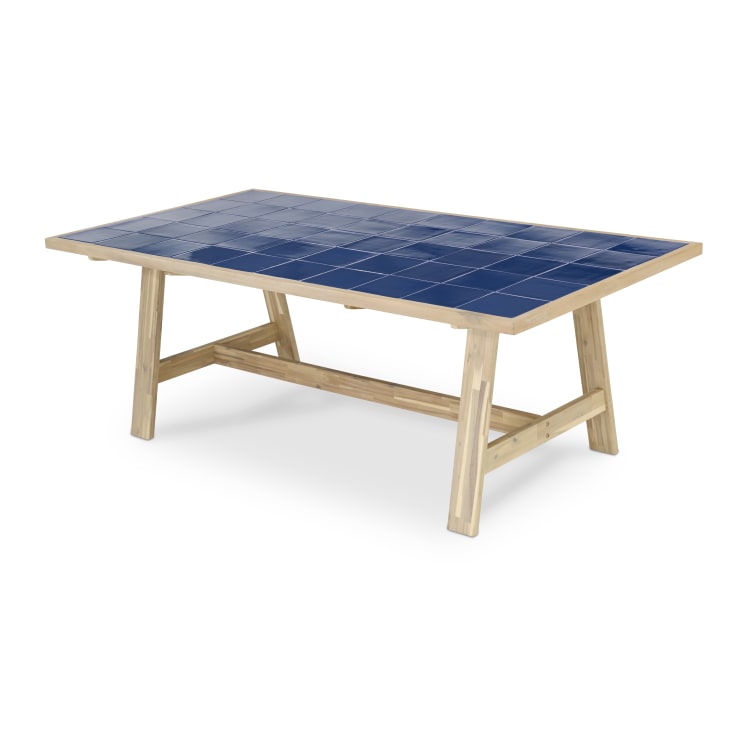 Table à manger de jardin en bois bleu et céramique 205x105-JAVA LIGHT