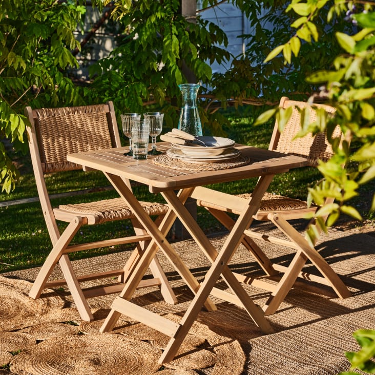 Table à manger pliante de jardin 70x70 cm couleur claire bois JAVA
