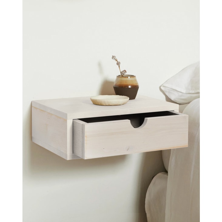 Table de chevet flottante en bois de couleur blanc vielli-Aneu cropped-3