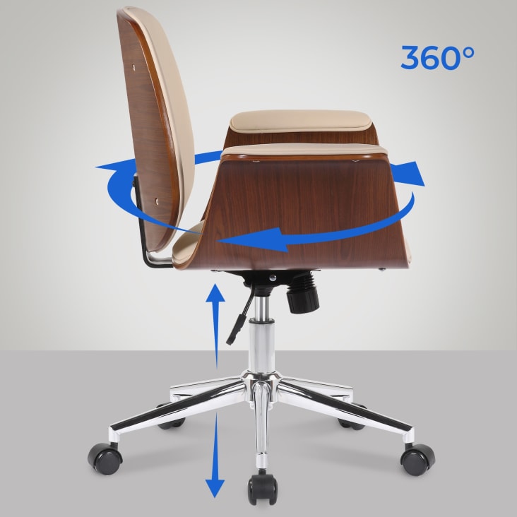Chaise de bureau réglable en bois Noyer / Crème-Kemberg cropped-4