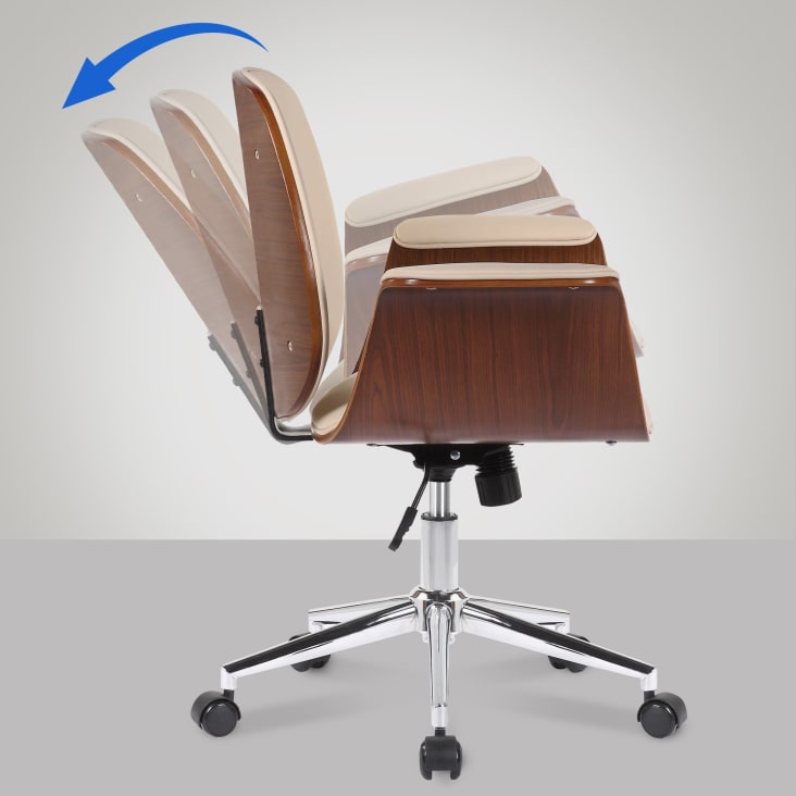 Chaise de bureau réglable en bois Noyer / Crème-Kemberg cropped-5