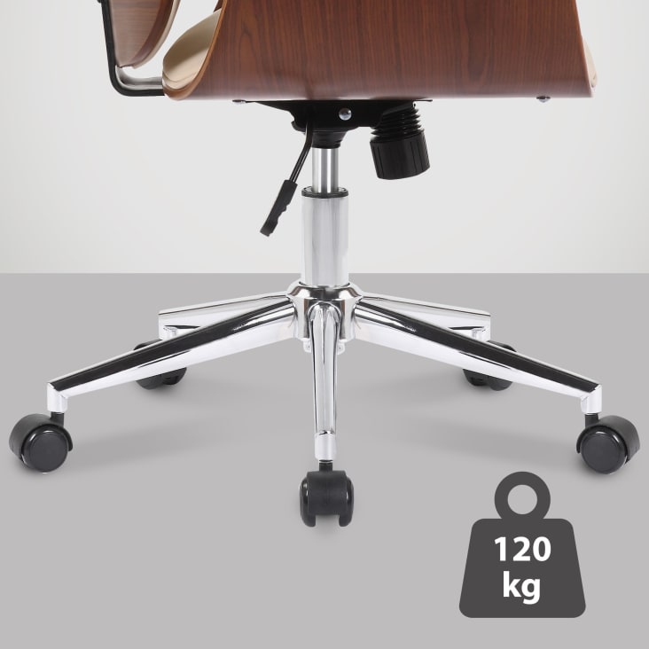Chaise de bureau réglable en bois Noyer / Crème-Kemberg cropped-6