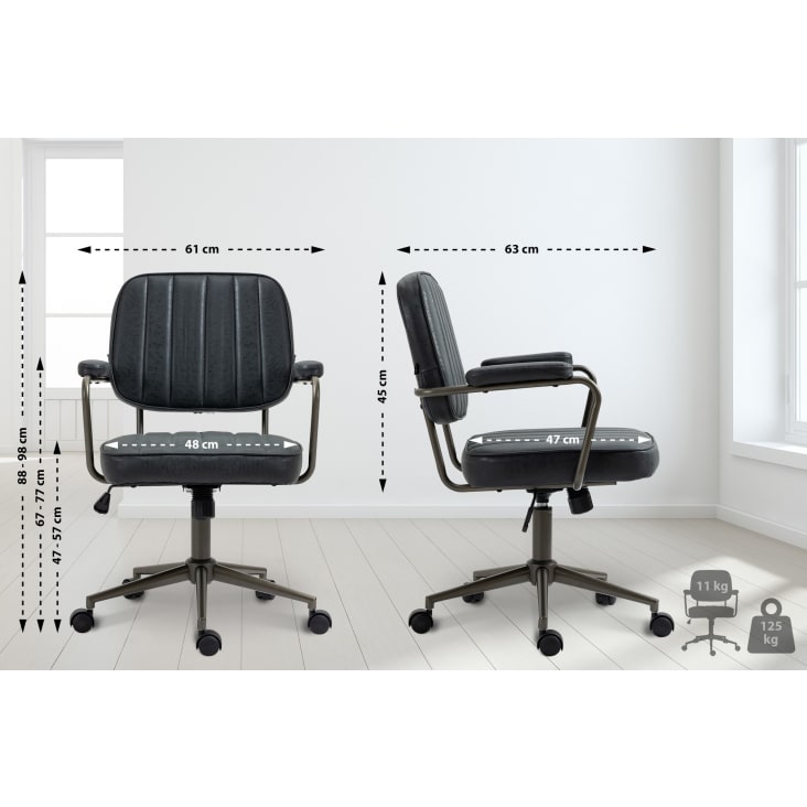 Chaise de bureau fauteuil manager pivotant hauteur réglable revêtement  synthétique capitonné noir - Chaise de bureau - Bureau et entrée - Meuble