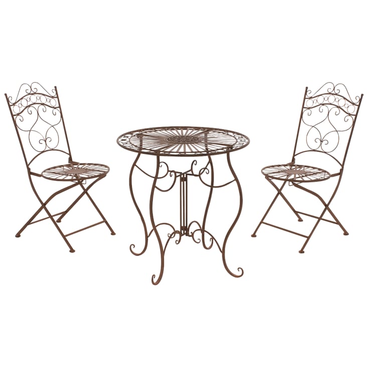 Ensemble table et chaises de jardin en métal Marron antique-INDRA
