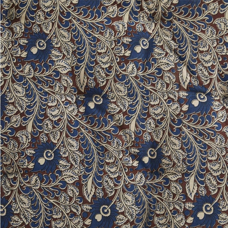 Matelas de sol en coton imprimé block print bleu sur fond blanc fleurs –  Decoclico