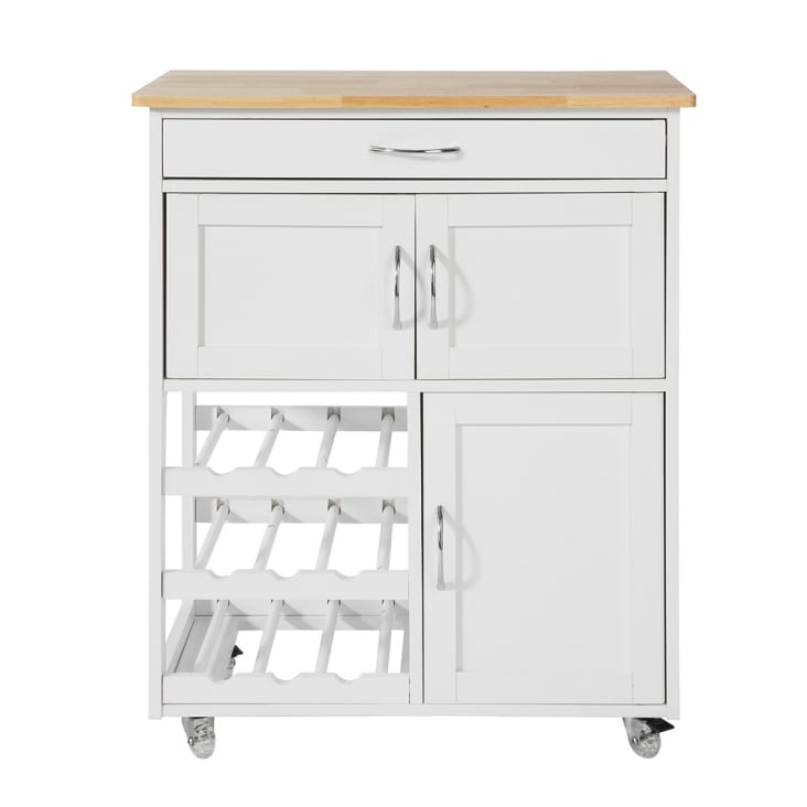 King Home C1820086 Carrello Da Cucina In Legno Bianco: 3 Ripiani Con Cassetto E 4 Ruote Girevoli, Mobiletto Portatutto Per Cucina, Sala O Ufficio