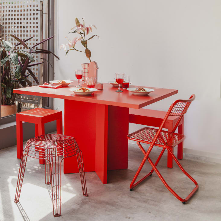 Table à manger rectangulaire laquée en MDF de 3cm Rouge Flamme 90x120  BLOCKIE-MATILDA