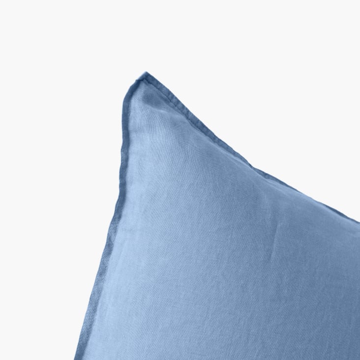 Taie d'oreiller rectangulaire lin lavé uni bleu 50 x 70 cm-Songe cropped-2