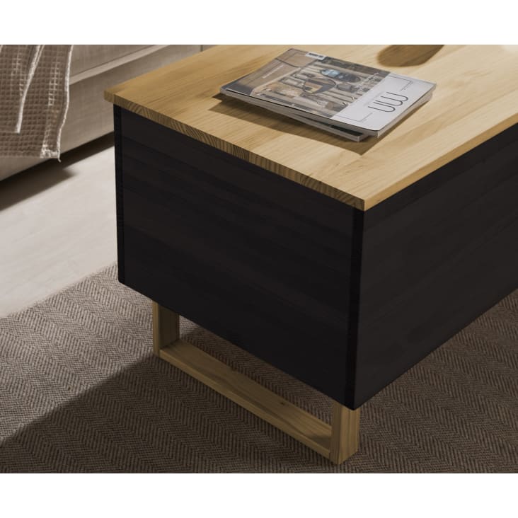 Mesa centro elevable madera con 4 huecos de almacenaje, negro y blanco  FIORA