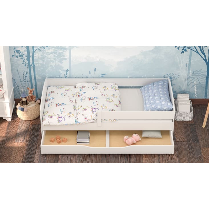 Cama de casa con nido para niños y niños pequeños, marco de cama de madera  tamaño individual, se puede decorar, color blanco