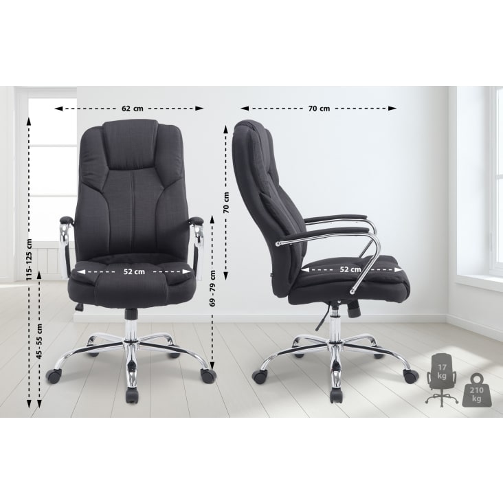 Chaise de bureau réglable pivotante en tissu Noir-Xanthos cropped-2
