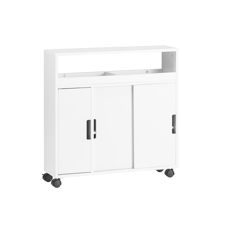 Meuble Rangement Salle De Bain étroit - Porte Papier Toilette + Compartiments - 52x17x67 Cm Blanc