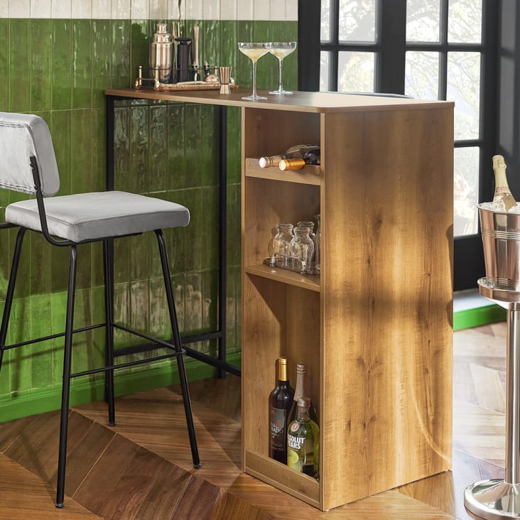 Meuble Bar Multi-rangements Acier Et Bois Massif - Edwin - Bar BUT