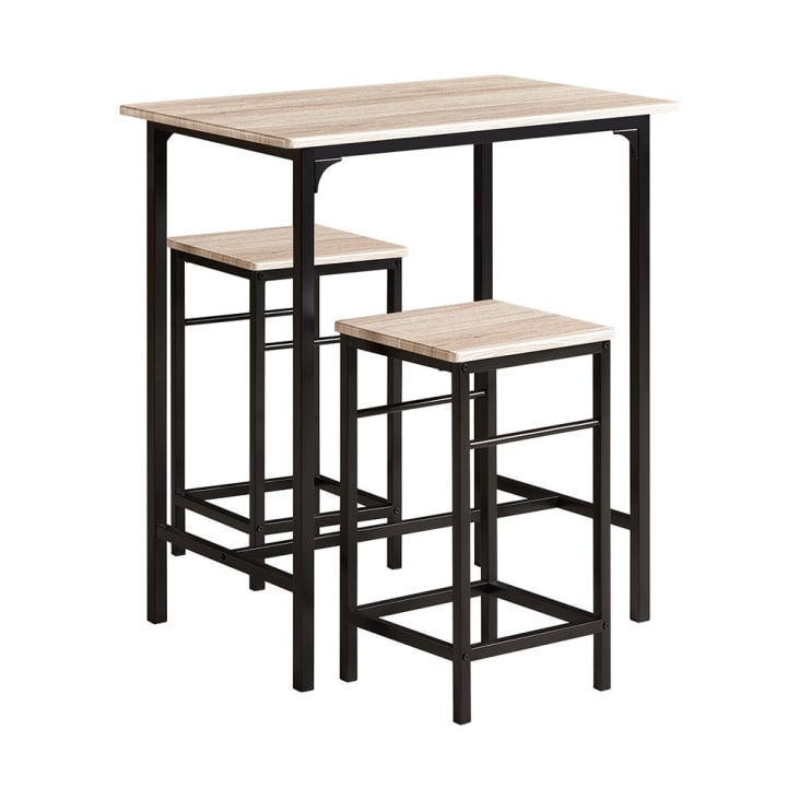 IDMarket Ensemble Table LYNETH 2 Personnes + 2 Chaises – Bois & Métal Noir Industriel