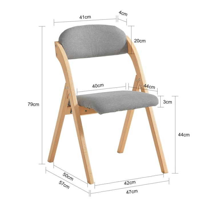 Klappstuhl mit gepolsterter Sitzfläche und Lehne Holz Grau Natur
